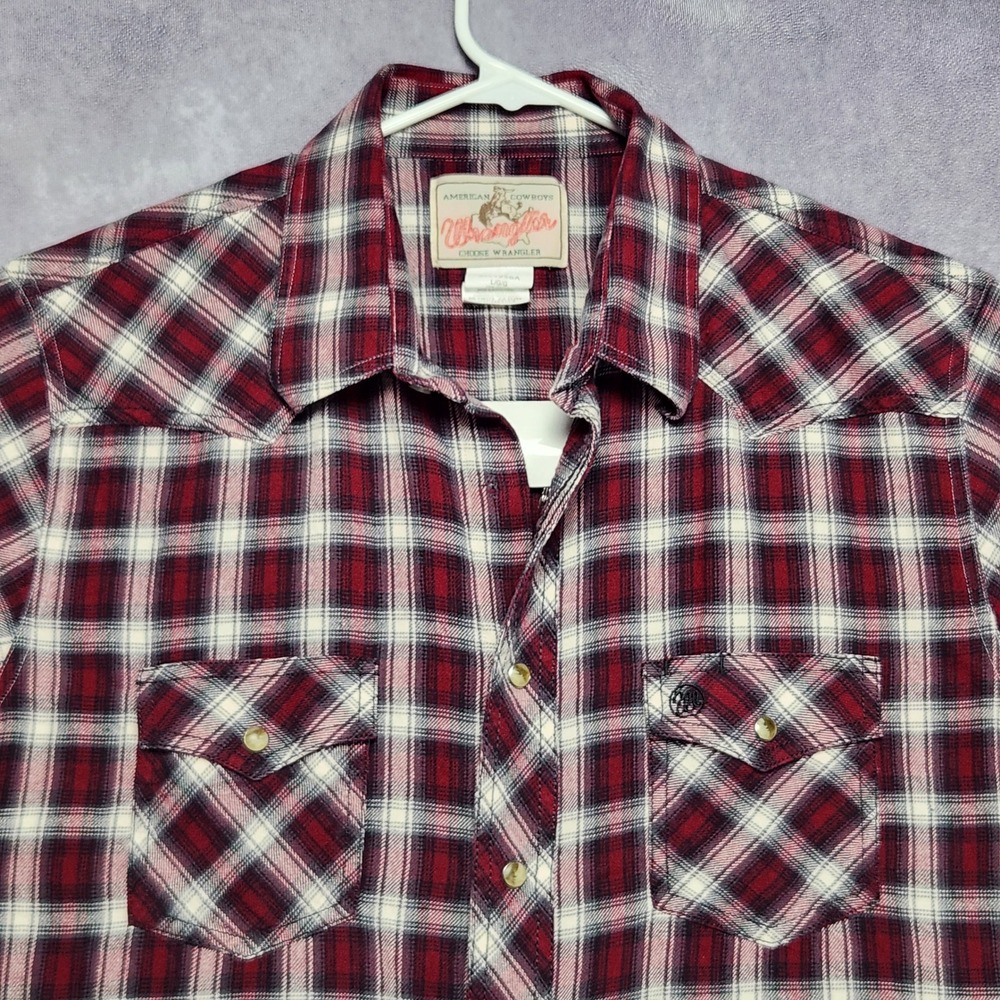 Wrangler Mens Plaid Flannel Western Pearl Snap Shirt Red White MV1256A Large